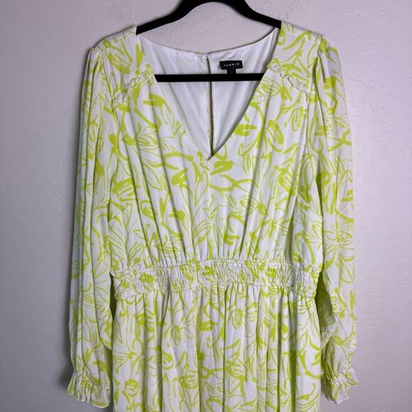 Torrid Yellow Green Floral Mini Wash Gauze Wide Waist Skater Dress 2X 40261123 - Picture 4 of 15